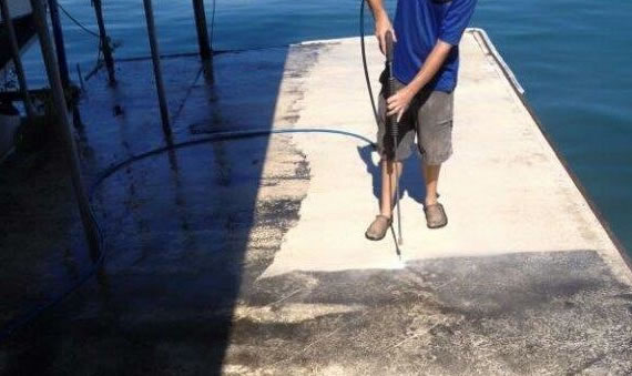 power washing boat dock