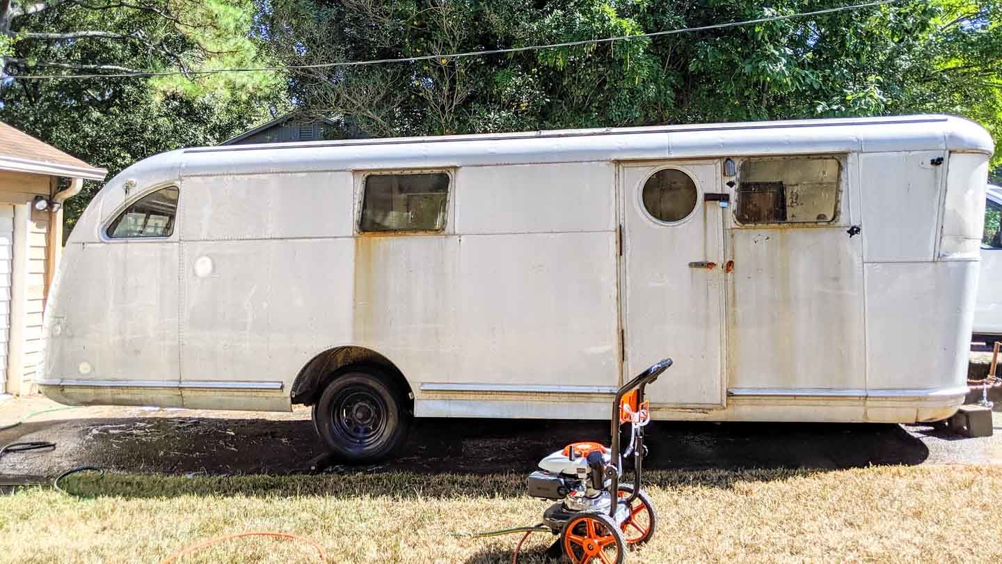 power washing camper