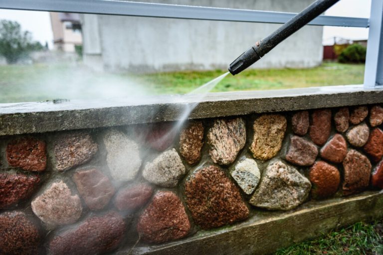 power washing retaining walls