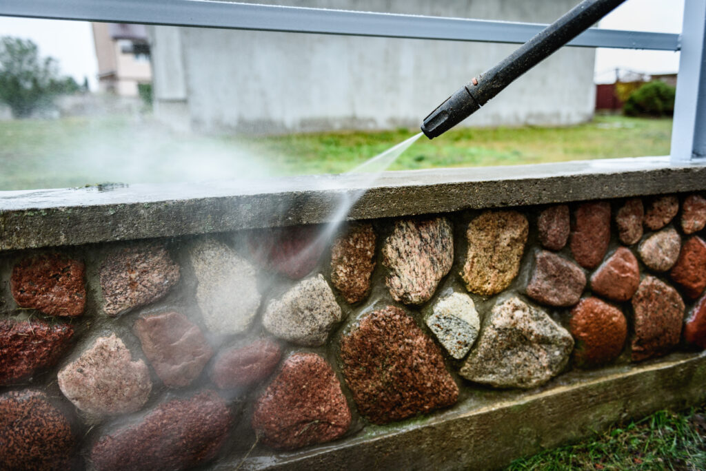 power washing retaining walls