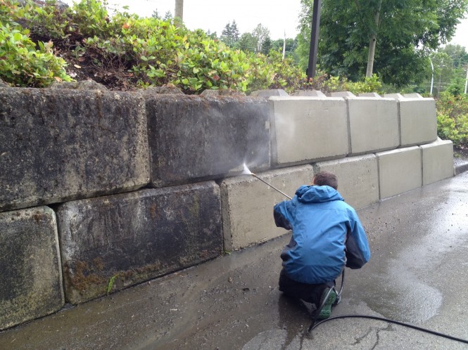 pressure wash retaining wall