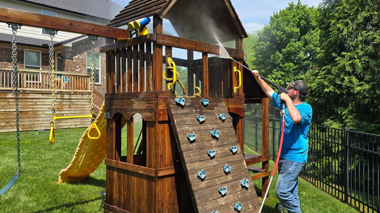 pressure wash wooden playground set